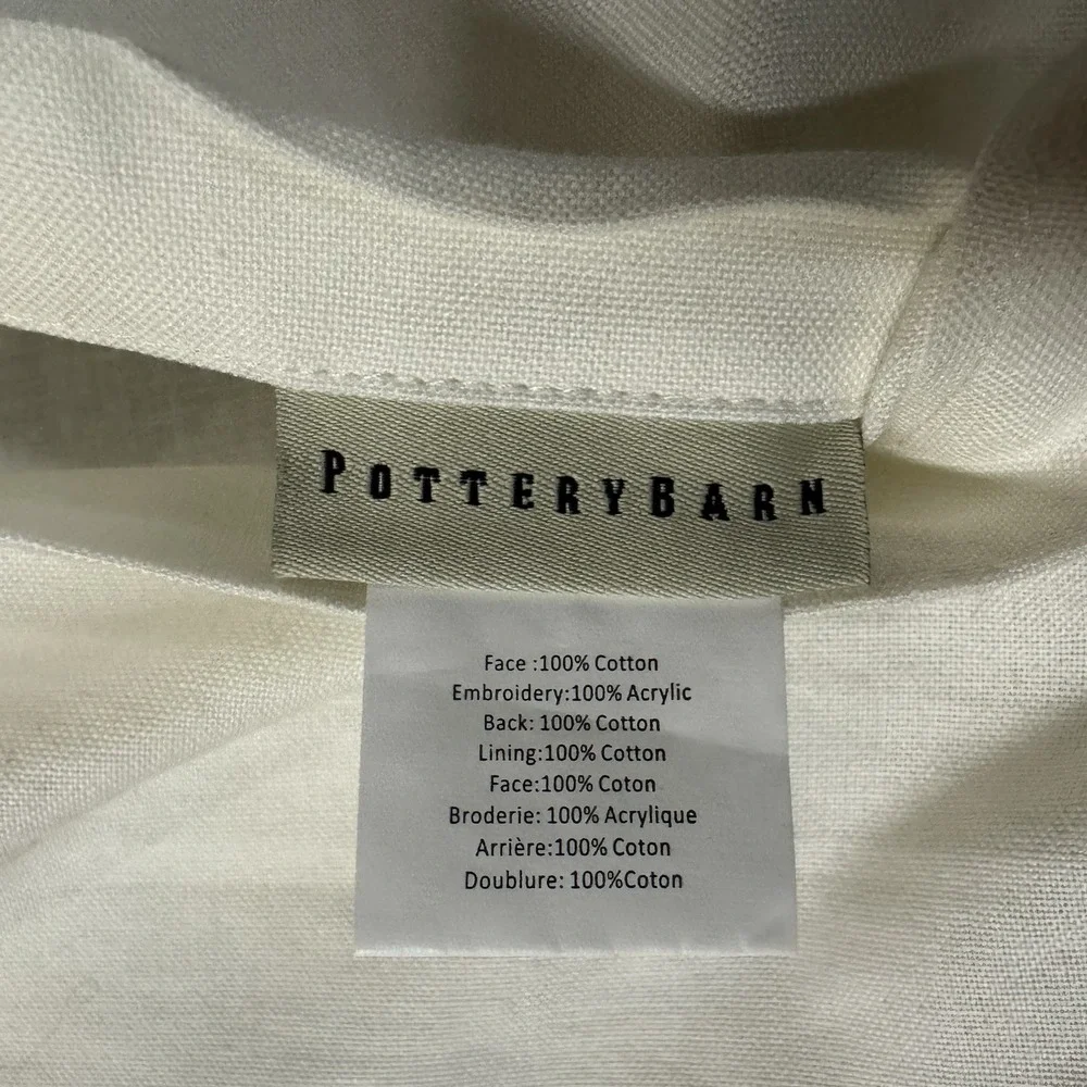 Pottery Barn Chevron‎ Lumbar Pillow Cover Gray White 16x26 Embroidered EUC